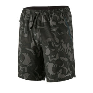NWT Patagonia Mens Shorts Nine Trails 8"Black Grey Camo Athletic Shorts Slim Fit